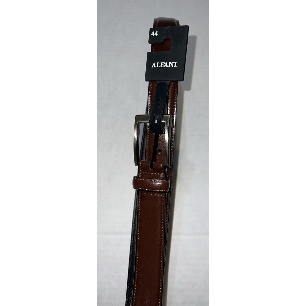 Alfani Faux Leather Dress Belt Tan Brown Silver Buckle Men's SZ 44 NWT